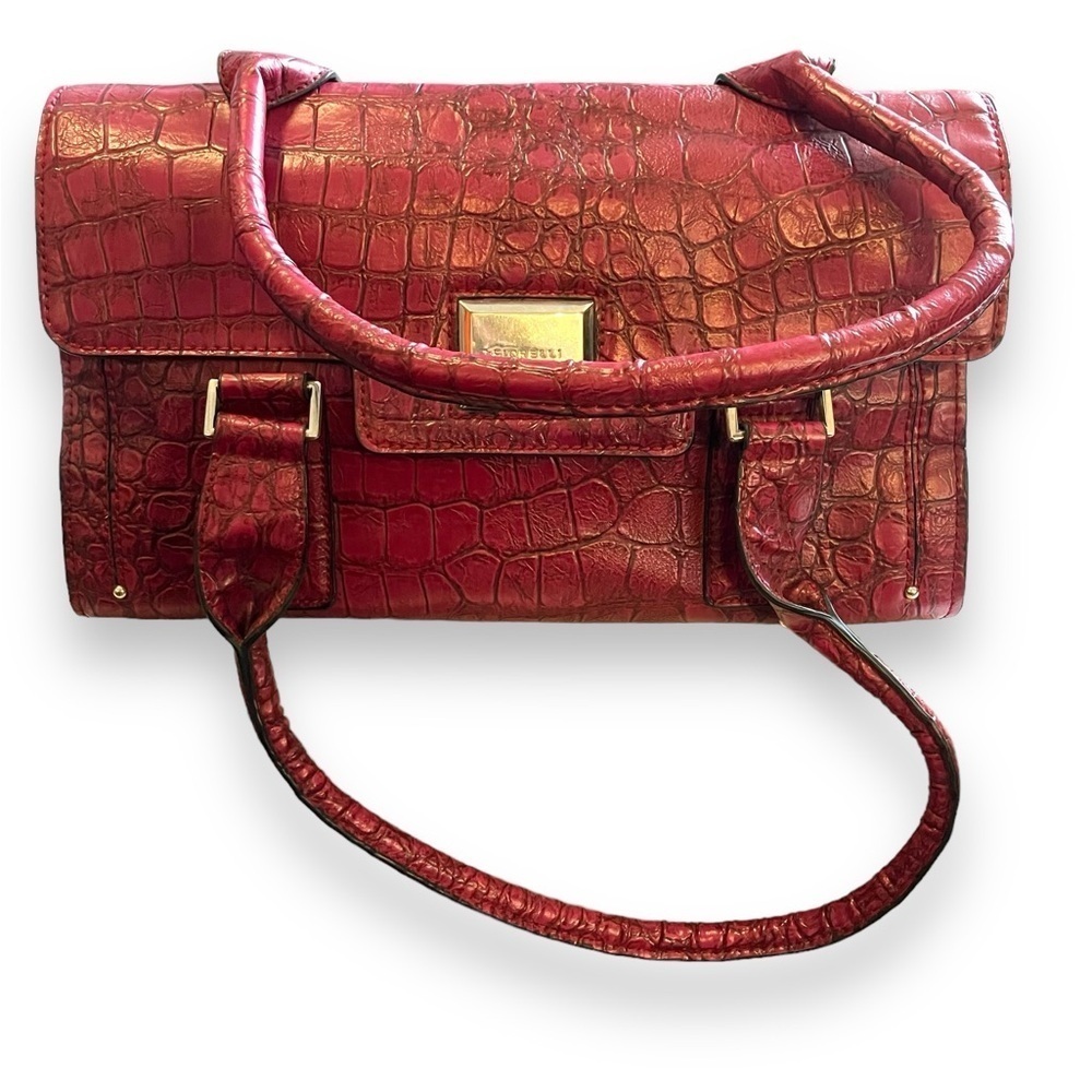 Fiorelli Raspberry Pink Large Shoulder Bag Red Wine Faux Reptile 7x14